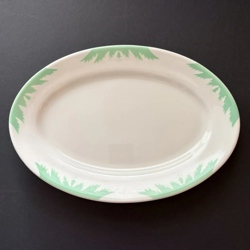 Vintage 1960s Sterling Restaurant Ware Oval Mint Green Leaf Platter 12